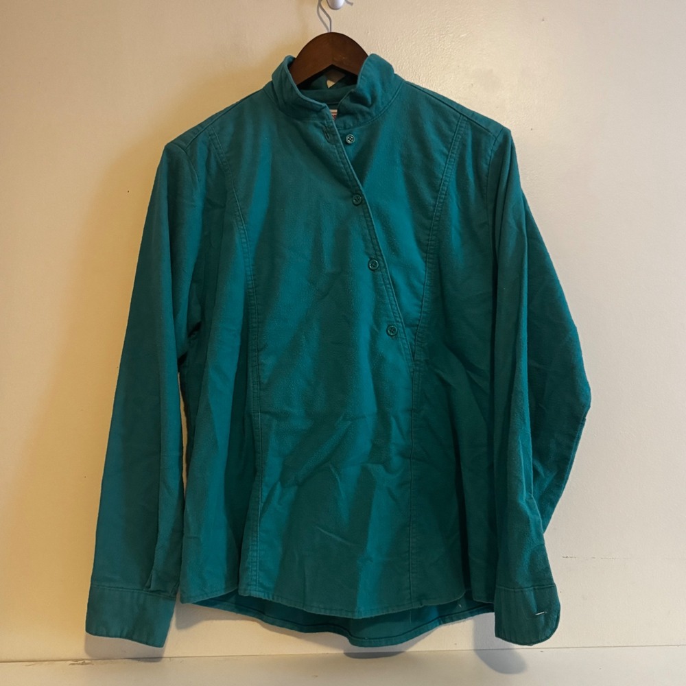 VTG American Eagle Outfitters Womens M Teal Asymmetrical Button Mock Neck Color